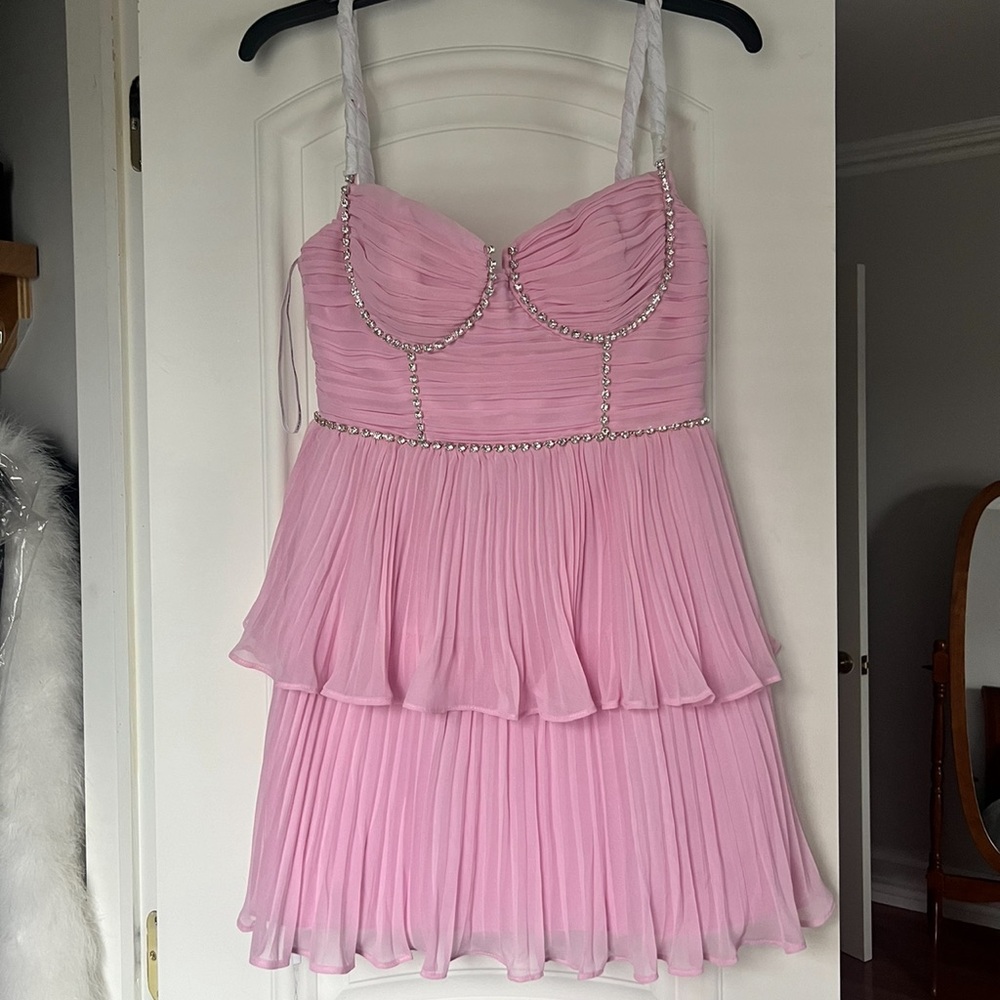 Tiered Chiffon Diamante Minidress